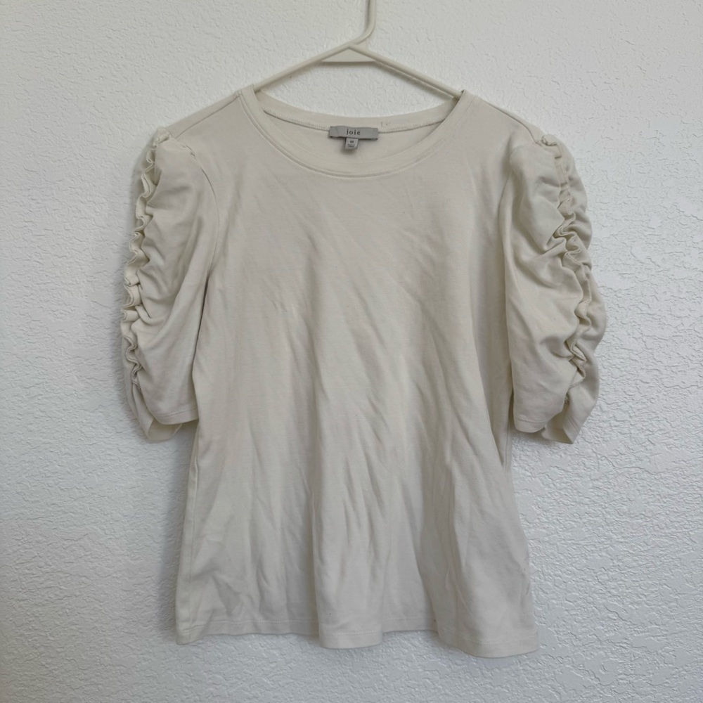 Josie Women’s size Medium Elegant Cream Ruched Sleeve Top